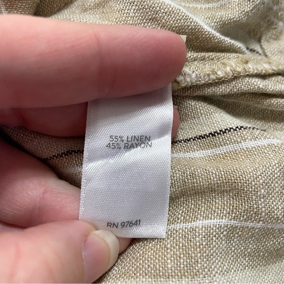 J. Jill Tan Striped Linen Blend Split Hem Wide Leg Cropped Women's Size M - Picture 9 of 13